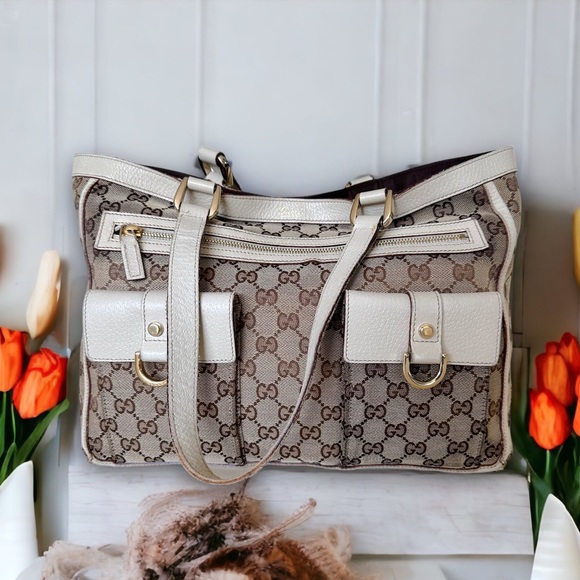 Gucci signature print GG canvas bag off-white messenger abbey pocket tote #H97 - Picture 1 of 10